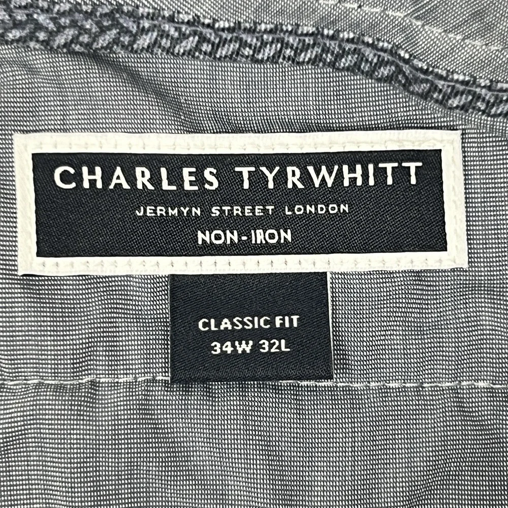 Charles Tyrwhitt Classic Fit Dress Pants 34x32 Light Gray Non-Iron Flat Front